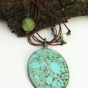 Turquoise Silver Necklace Corded Thailand 925